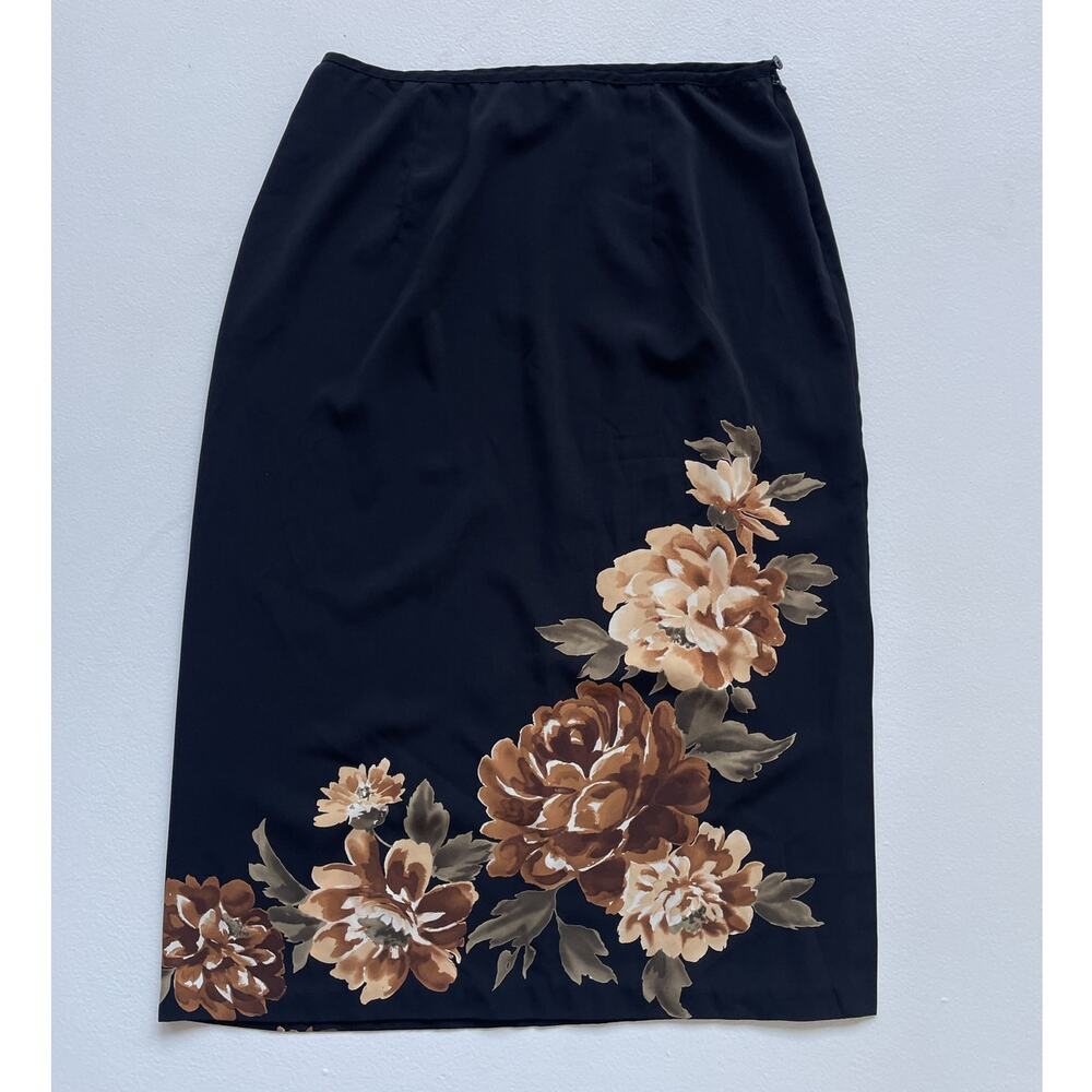 Vtg 90s Black Floral High Rise Midi Skirt · XL · BYER CALIFORNIA · Goth Grunge